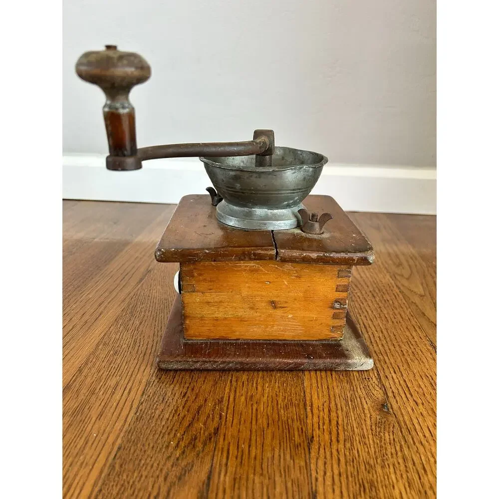 Antique Wood Dovetailed Box Coffee Grinder Mill